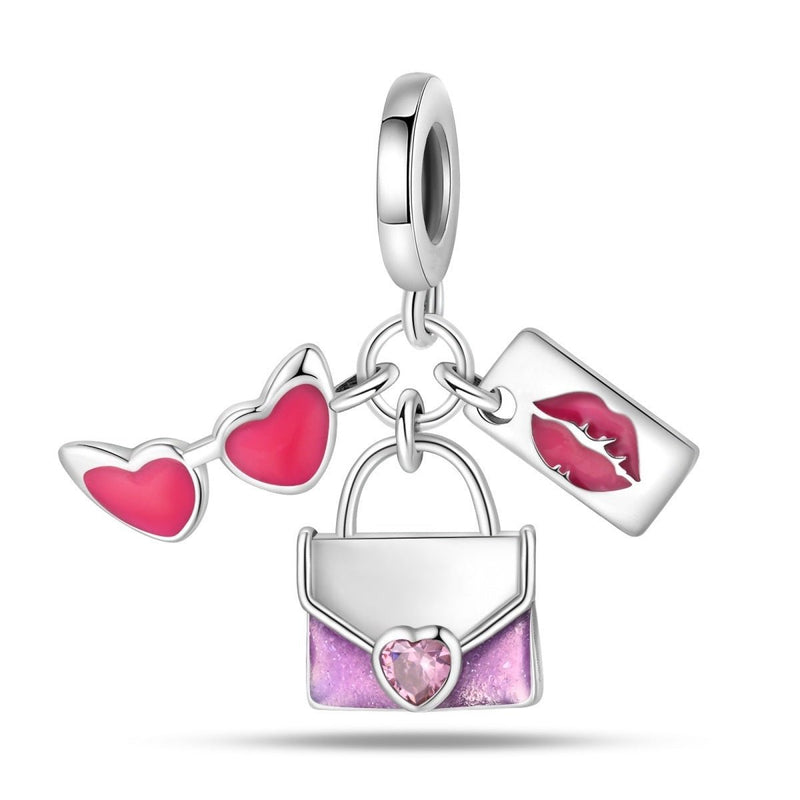 Charm, rosafarbener, glitzernder Anhänger aus Emaille und Zirkonia, für Damen, Modell Trio Fashion Glamour