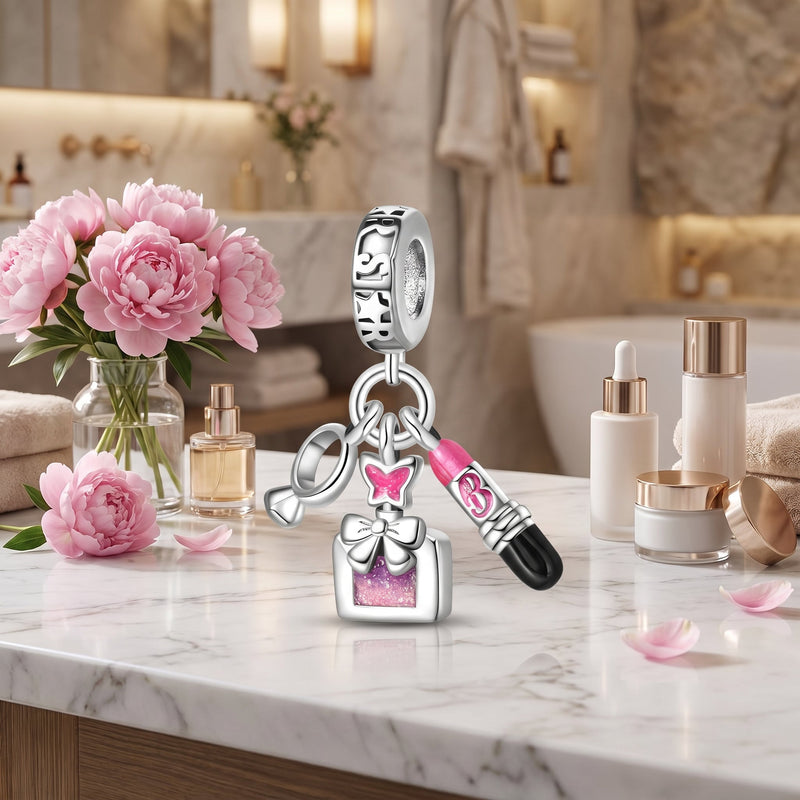 Charm, Pink Glitter Enamel and Zircon Pendant for Women, Refined Trio Fashion Model