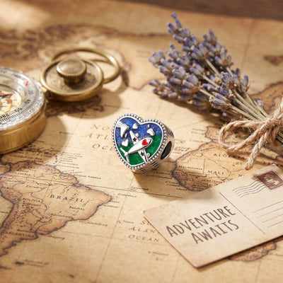Charm cuore aereo in smalto glitterato, tema viaggio, per donna, modello Cuore Aereo Viaggiatore