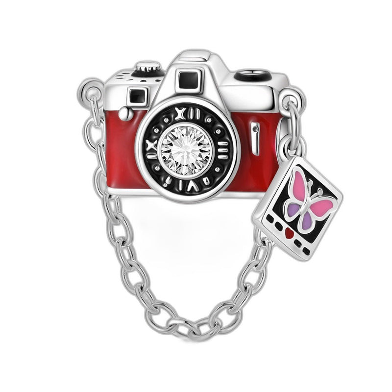 Charm perle, appareil photo rétro rouge avec polaroid papillon, pour femme, modèle Photovoya