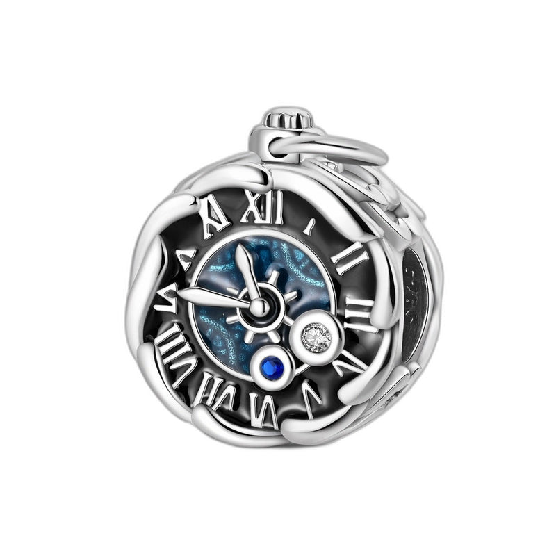 Bead charm, blue steampunk pocket watch with Roman numeral dial, for women, Horologio model