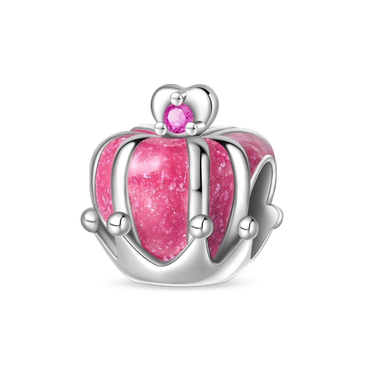 Charm, Pink Glitter Enamel and Zircon Bead, for Women, Sparkling Pink Crown Model