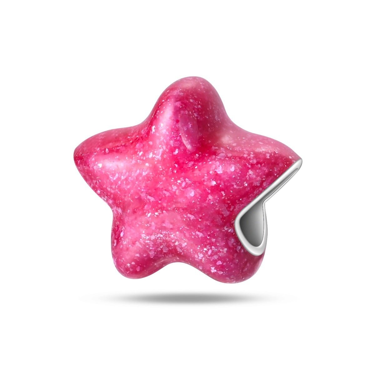 Charm Stern aus glitzernder rosa Emaille, versilbertes Kupfer, für Damen, Modell Glitzernder Rosa Stern