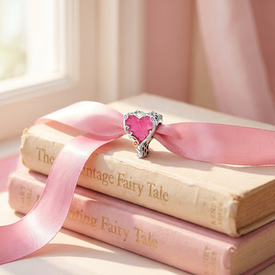 Charm, Perla rosa glitterata in smalto e zirconi, per donna, modello Specchio Magico Principessa