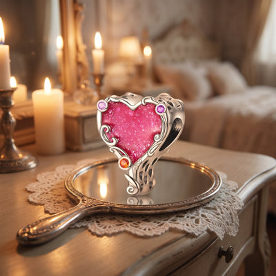 Charm, Perla rosa glitterata in smalto e zirconi, per donna, modello Specchio Magico Principessa