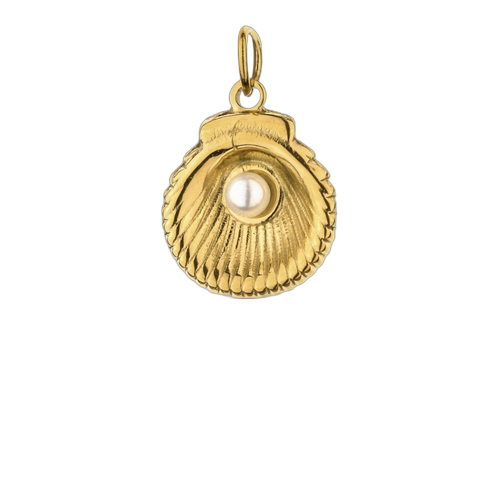 Charm-Anhänger goldene Muschel mit Perle, für Damen, Modell Perlina