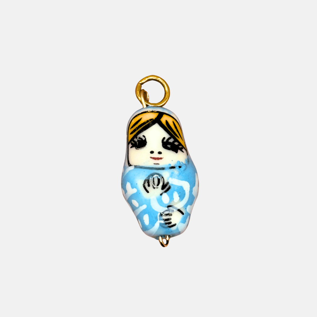 Charm for chain bracelet, Blue Russian Doll model