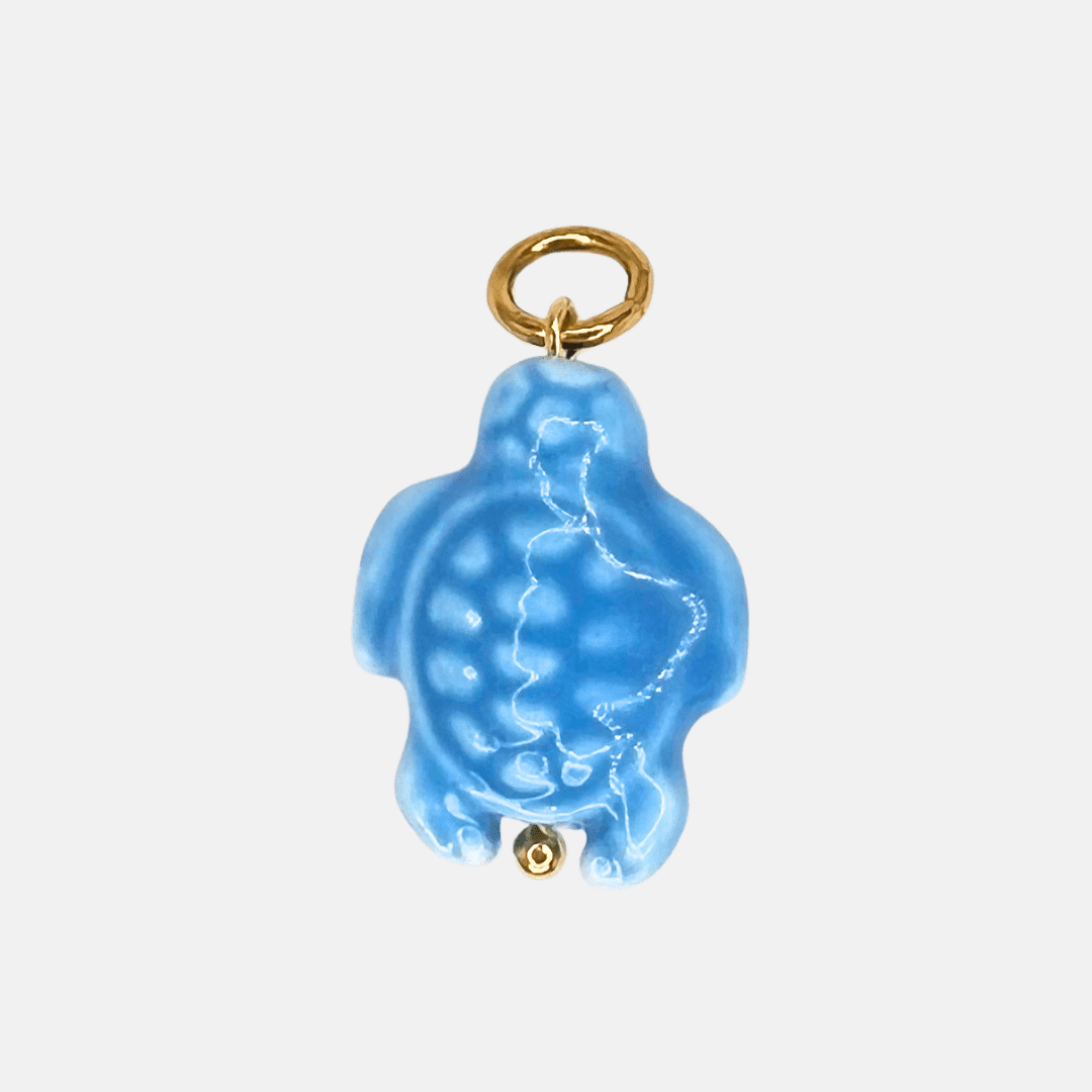 Charm for chain bracelet, light blue turtle model