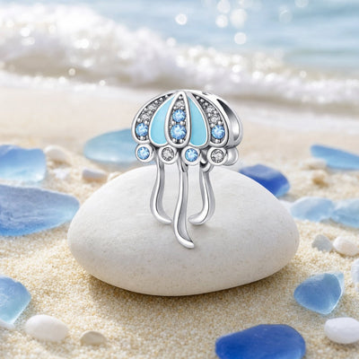 Charm méduse en émail bleu, zircons sur bélière, pour femme, modèle Aurélide