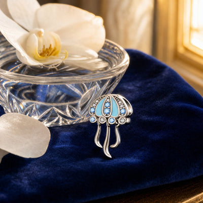 Charm méduse en émail bleu, zircons sur bélière, pour femme, modèle Aurélide