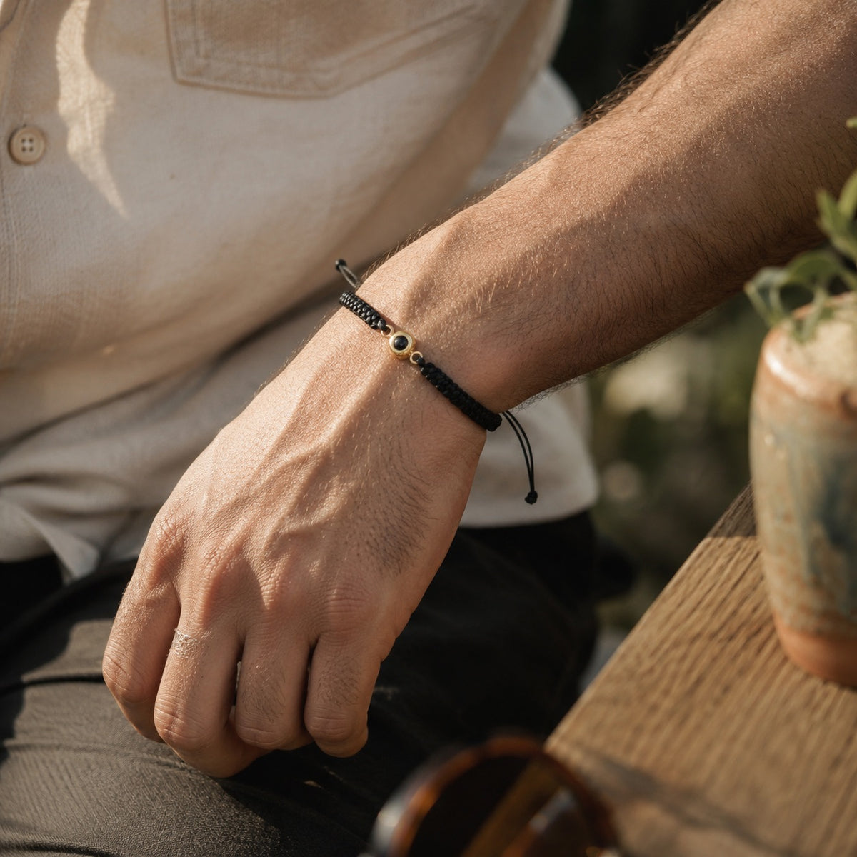 Personalisiertes Fotoband-Armband, Kordel und Edelstahl, Modell Cielo