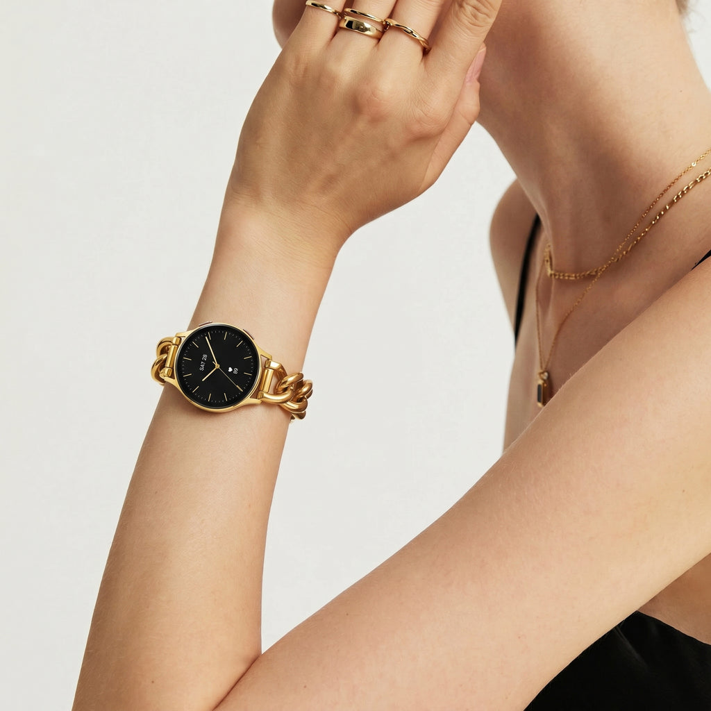 Bracelet femme pour smartwatch, maille gourmette élégante, maillons amovibles, compatible Samsung / Ice Watch / Garmin / Huawei / Honor / Amazfit / Xiaomi, modèle Ciza