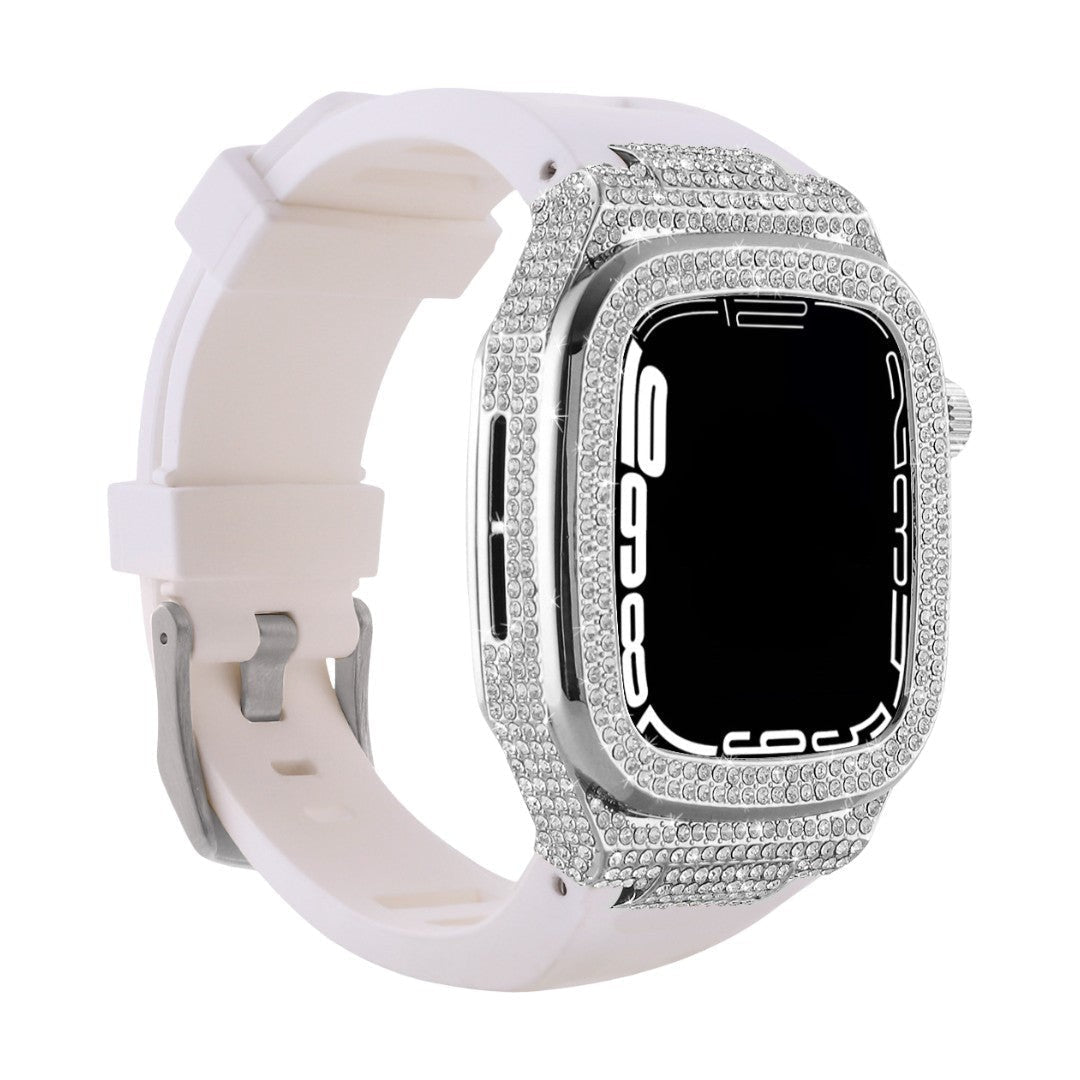 Πλήρης λαμπερή θήκη Apple Watch, βραχιόλι σιλικόνης με στρας, συμβατό με 44/45/46mm, μοντέλο Svara