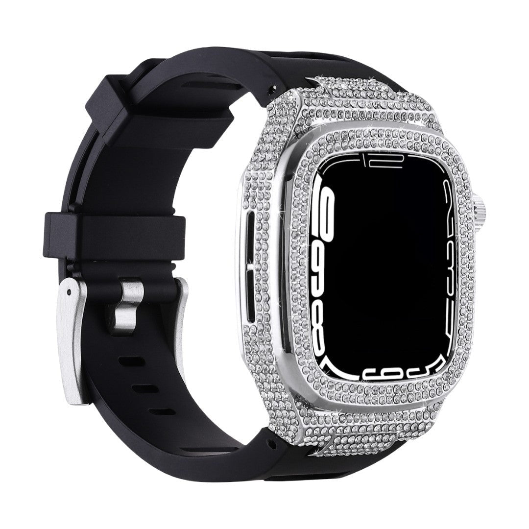 Πλήρης λαμπερή θήκη Apple Watch, βραχιόλι σιλικόνης με στρας, συμβατό με 44/45/46mm, μοντέλο Svara