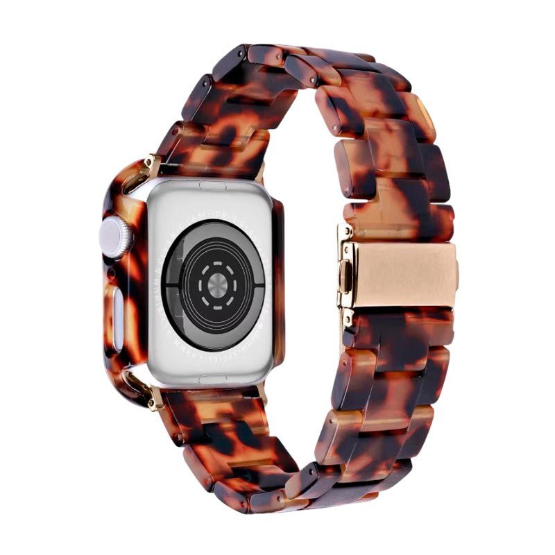 Vollständige Schutzhülle mit Armband für Apple Watch, Gliederarmband aus Harz in Leopardenoptik, ausdrucksstarker und moderner Stil, Modell Kidine