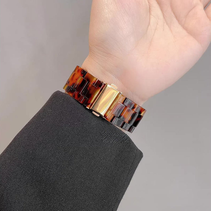 Vollständige Schutzhülle mit Armband für Apple Watch, Gliederarmband aus Harz in Leopardenoptik, ausdrucksstarker und moderner Stil, Modell Kidine