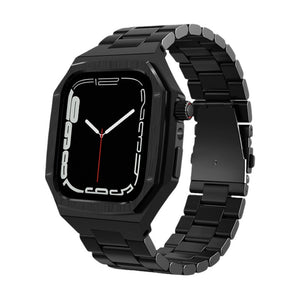 Coque intégrale noire en acier inoxydable avec bracelet à maillons amovibles pour Apple Watch 42-46 mm, style robuste et.