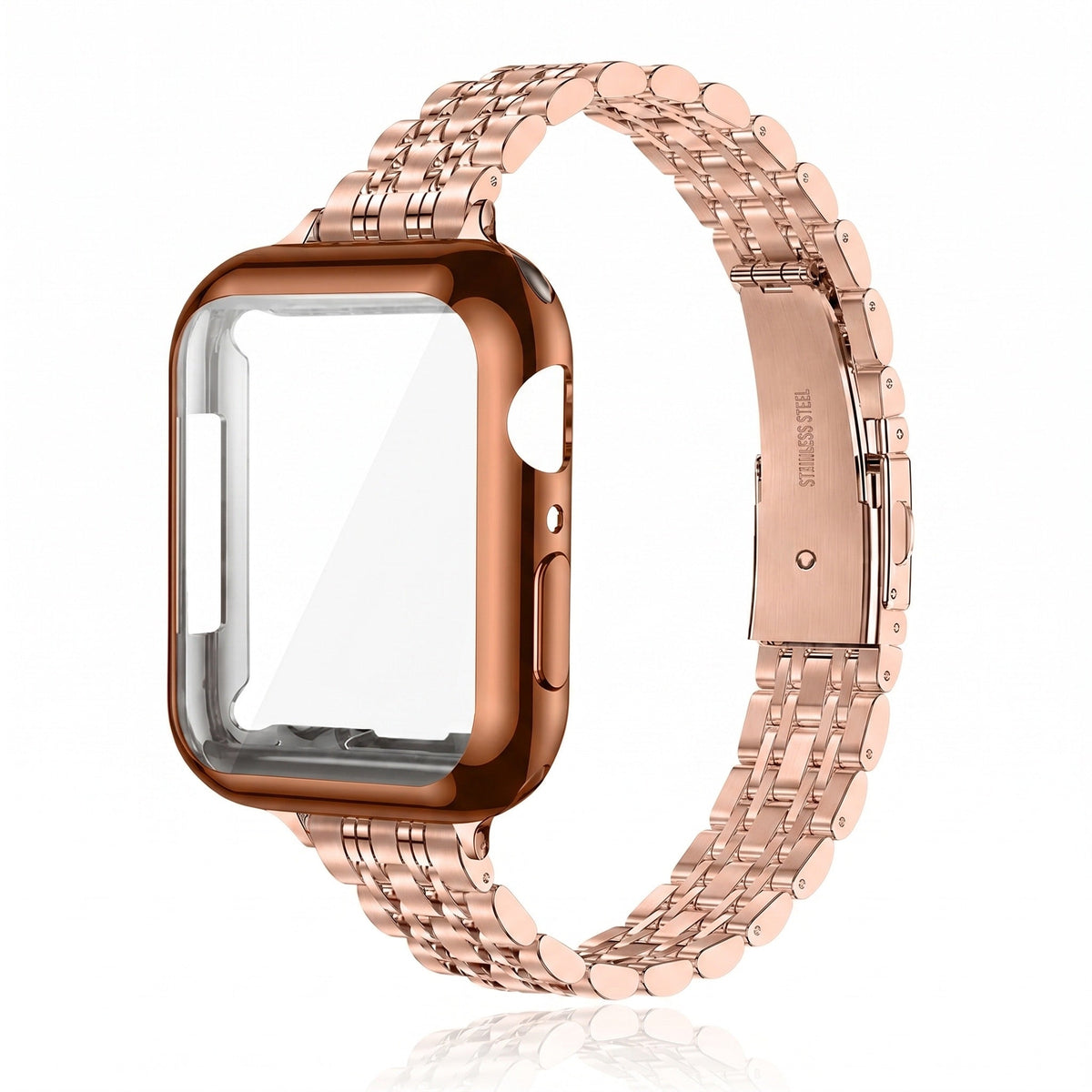 Apple Watch-armbånd i rustfrit stål, fem-rækket mesh med integreret cover, model Payda