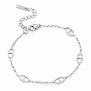 Packshot studio bracelet Bracelet chaîne, double D, maille marine, chic et élégant, pour femme, modèle Dayada Argent, vue de face sur fond blanc — 9 octobre 2026