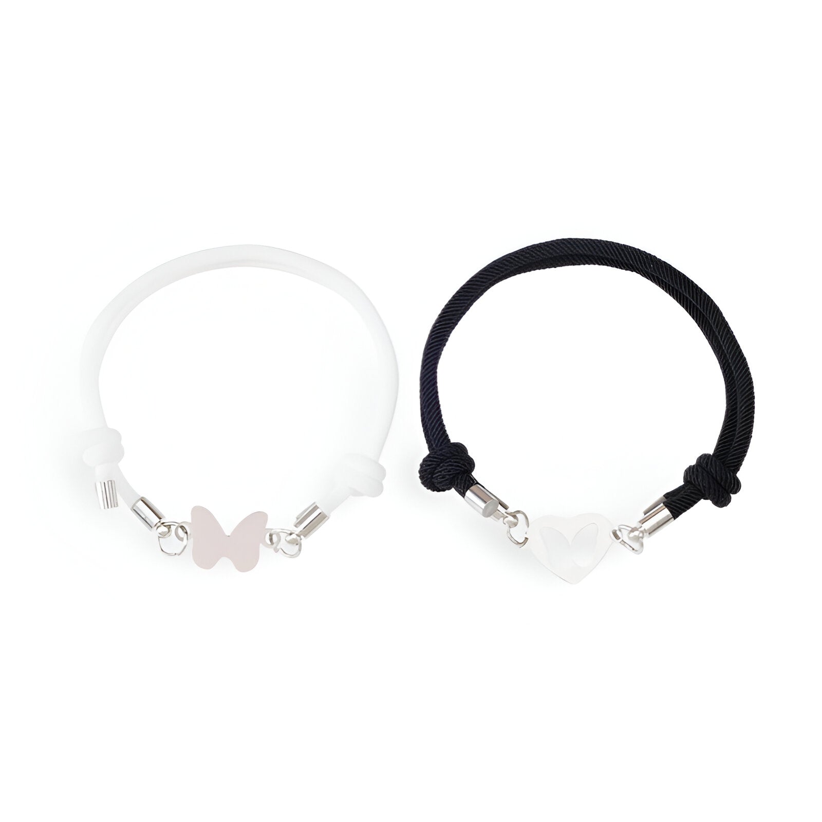 Duo de bracelets cordon, cœur et papillon, idéal pour couple, mixte, modèle Yuri - La Boutique du Bracelet