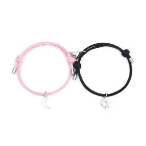 Duo de bracelets cordon, cœur, soleil et lune, idéal pour couple, modèle Massia - La Boutique du Bracelet
