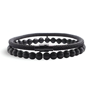 Duo de bracelets cordon et pierres naturelles, pour homme, modèle Fabiàn - La Boutique du Bracelet