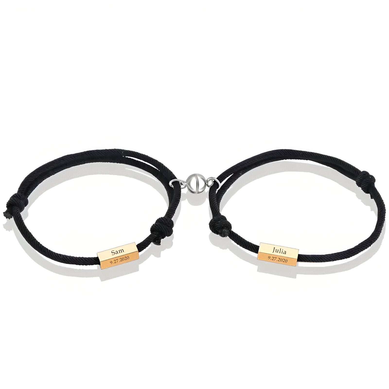 Duo de bracelets cordon personnalisée, en acier inoxydable, idéal pour les couples, modèle Jay - La Boutique du Bracelet