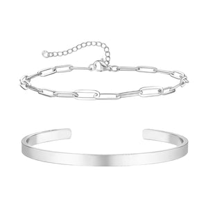 Duo de bracelets en acier inoxydable, jonc et maille, pour homme, modèle Casius - La Boutique du Bracelet