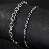 Duo de bracelets en acier inoxydable argenté, chaîne large et fine élégante, modèle Priscilla.