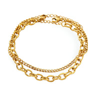 Duo de bracelets femme en acier inoxydable doré, chaînes fines et larges, fermoirs mousqueton.