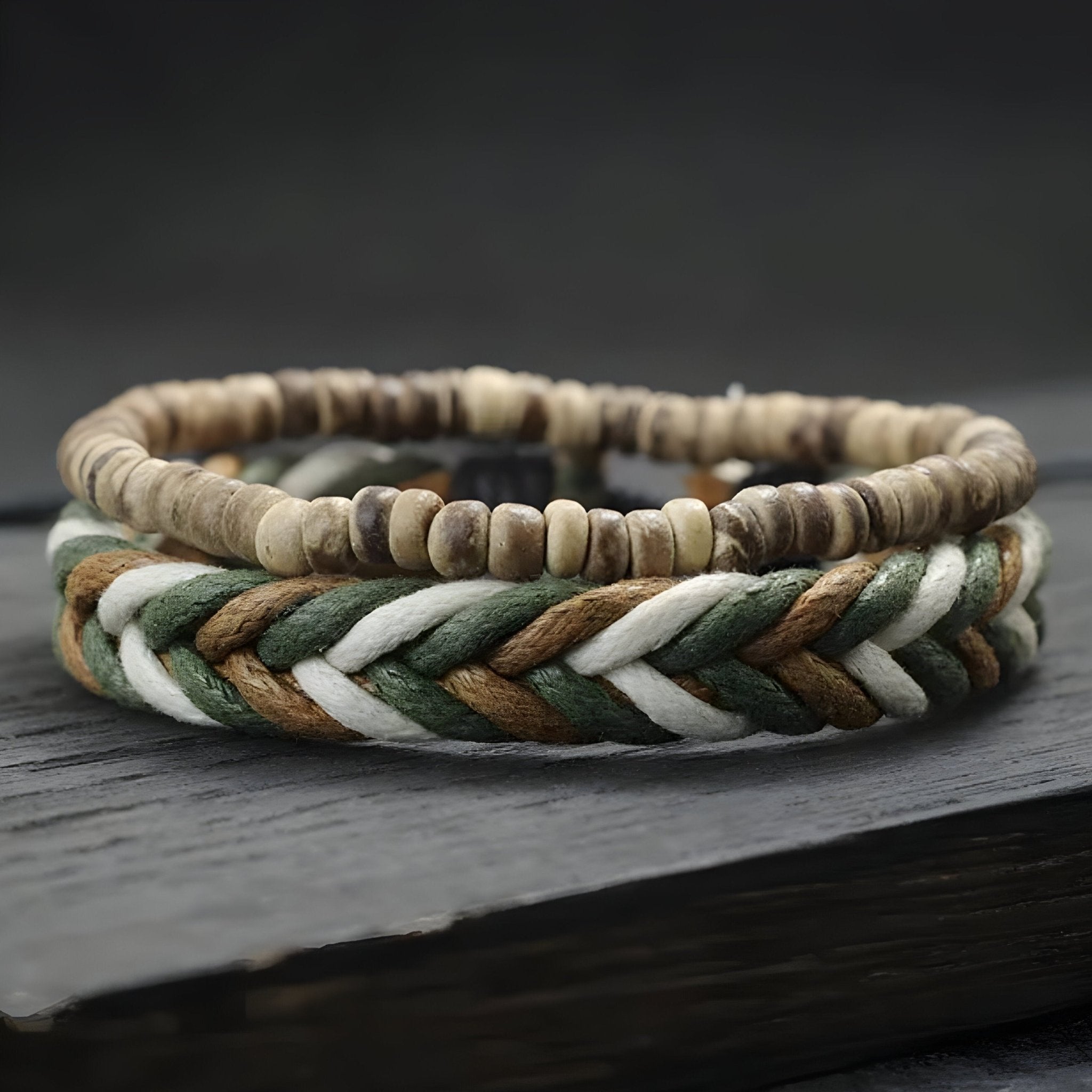 Duo de bracelets en bois et corde, style naturel, pour homme, modèle Howard - La Boutique du Bracelet