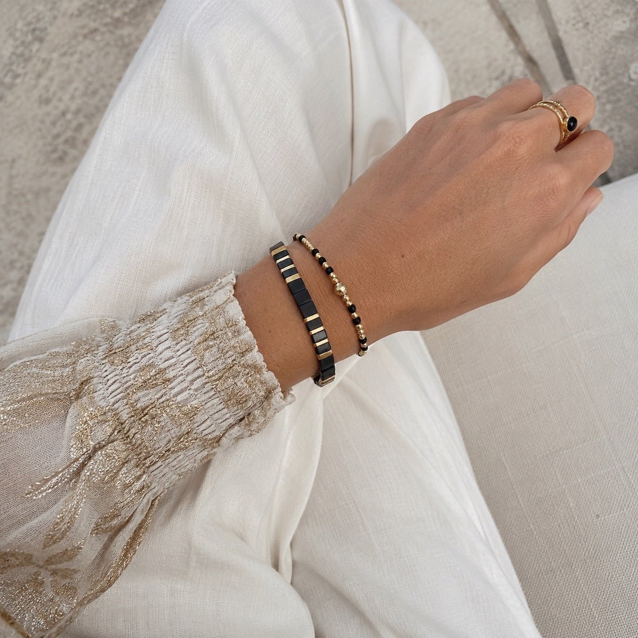 Dúo de pulseras de cuentas de vidrio, cordón deslizante ajustable, joyas doradas y coloridas para la muñeca, modelo Madine