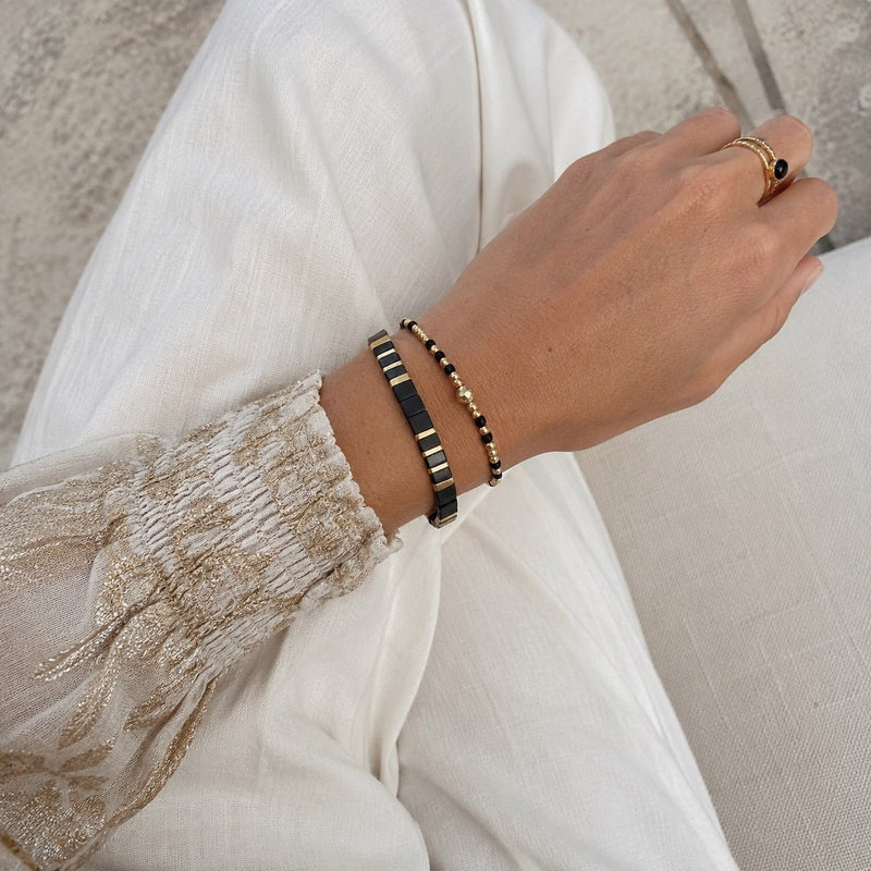 Dúo de pulseras de cuentas de vidrio, cordón deslizante ajustable, joyas doradas y coloridas para la muñeca, modelo Madine