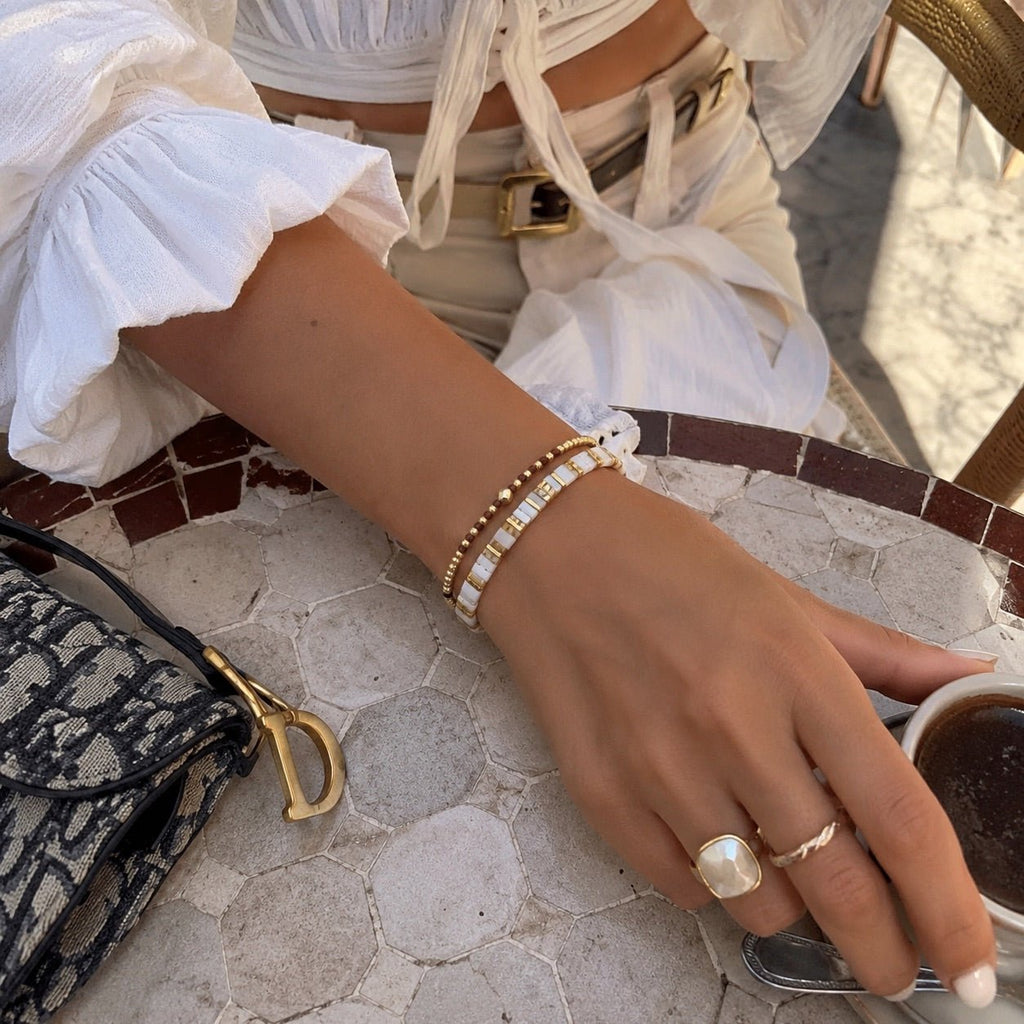 Dúo de pulseras de cuentas de vidrio, cordón deslizante ajustable, joyas doradas y coloridas para la muñeca, modelo Madine