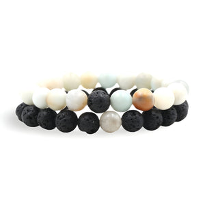 Duo de bracelets en pierres naturelles, superposition d'énergies, mixte, modèle Blaire - La Boutique du Bracelet