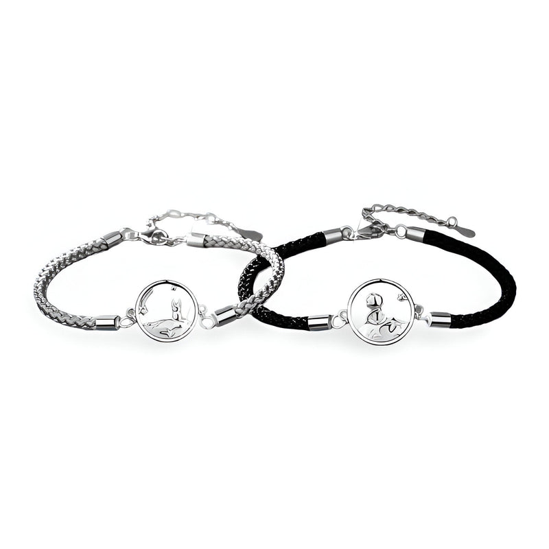 Duo de bracelets plaqué argent sterling avec pendentifs Petit Prince, gris et noir, style mixte.