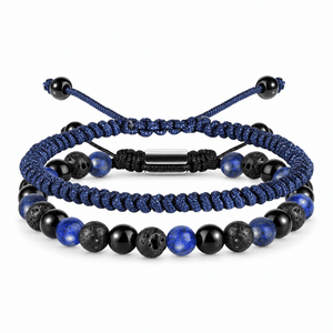 Bracelets Edouardo Lapis lazuli / Obsidienne / Pierre Volcanique – packshot studio frontal sur fond blanc