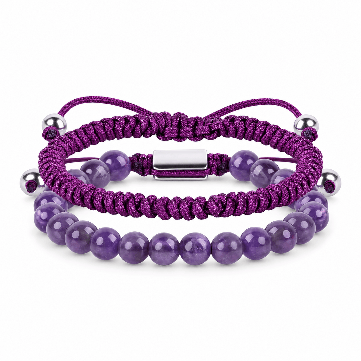 Bracelets Edouardo Améthyste – packshot studio frontal sur fond blanc