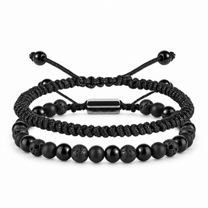 Bracelets Edouardo Obsidienne / Pierre Volcanique – packshot studio frontal sur fond blanc