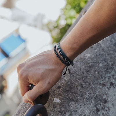 Duo de bracelets tibétains porte-bonheur, en pierres naturelles et fil ciré, pour homme, modèle Endrick