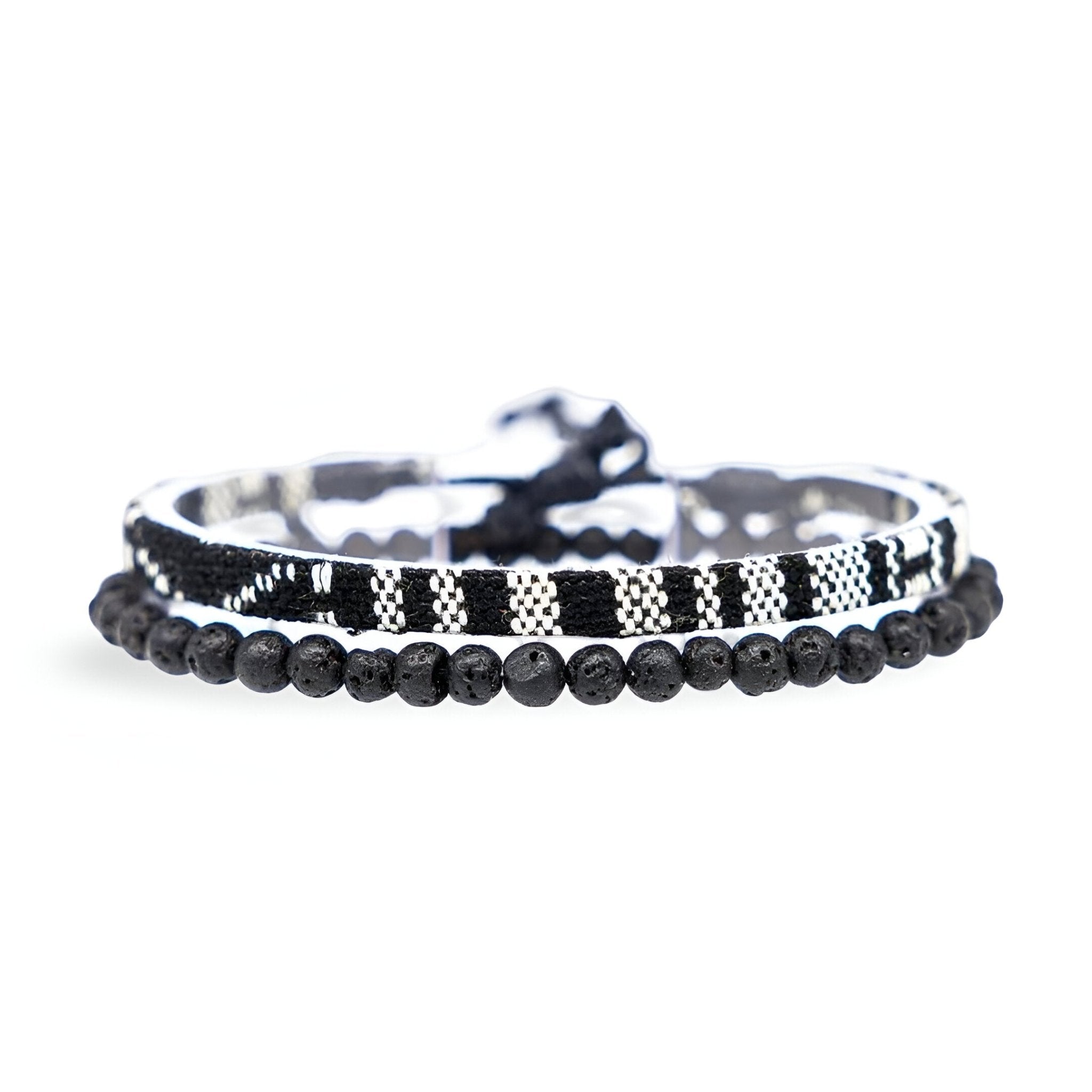 Duo de bracelets tibétains porte - bonheur, en pierres naturelles et fil ciré, pour homme, modèle Endrick - La Boutique du Bracelet