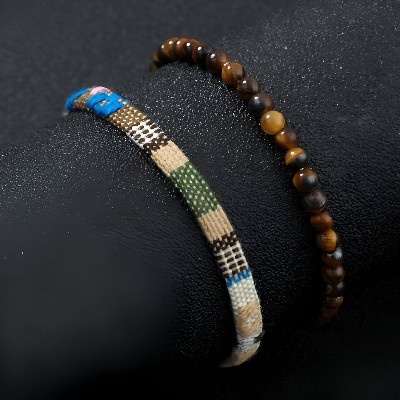 Duo de bracelets tibétains porte - bonheur, en pierres naturelles et fil ciré, pour homme, modèle Otavio - La Boutique du Bracelet