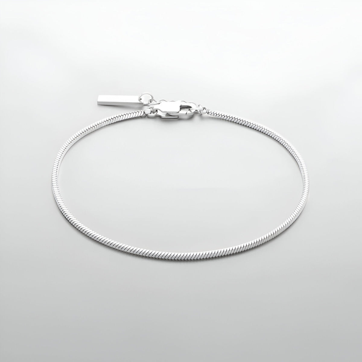 Bracelet homme en acier inoxydable, maille serpent fine, fermoir mousqueton argenté.