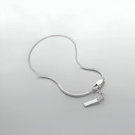 Duo de bracelets homme en acier inoxydable, un jonc lisse et une chaîne maille fine avec pendentif rectangulaire.