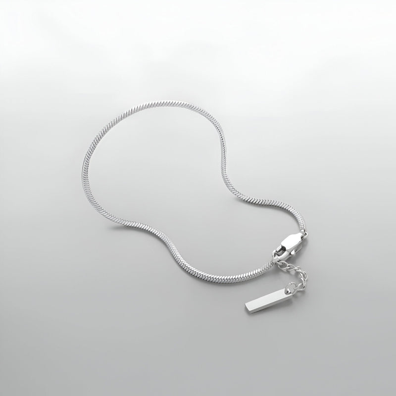 Duo de bracelets homme en acier inoxydable, un jonc lisse et une chaîne maille fine avec pendentif rectangulaire.