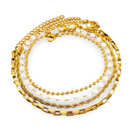 Ensemble de 4 bracelets dorés en acier inoxydable avec différentes textures et motifs, style Jovina.