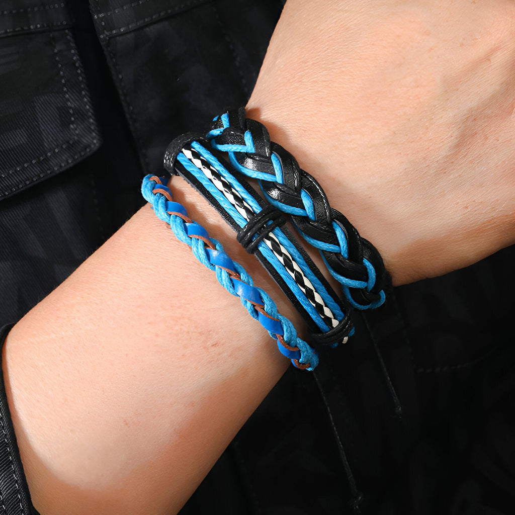 Ensemble de 5 bracelets bleu et noir tressés pour homme et femme, style Gentry.