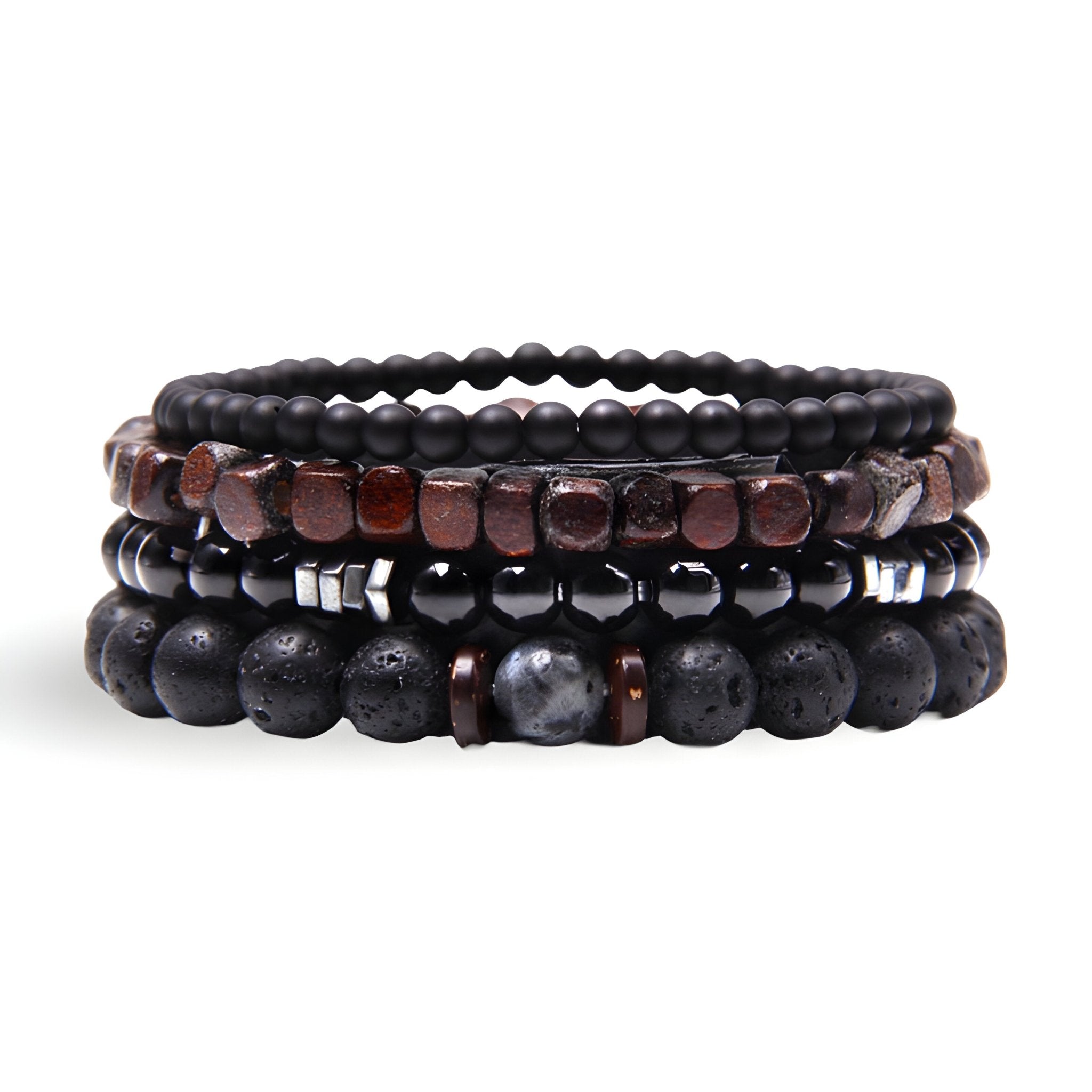 Ensemble de bracelets en bois et pierres volcaniques, pour homme, modèle Milan - La Boutique du Bracelet