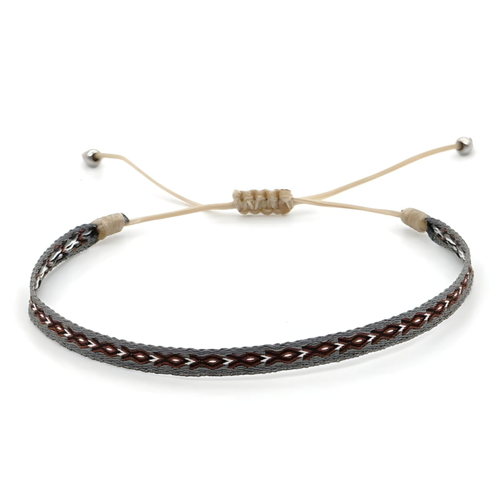 Trio de bracelets tibétains gris en jaspe et argent pour homme avec lien réglable.