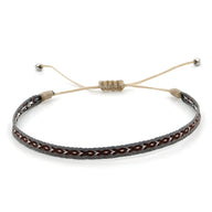 Trio de bracelets tibétains gris en jaspe et argent pour homme avec lien réglable.